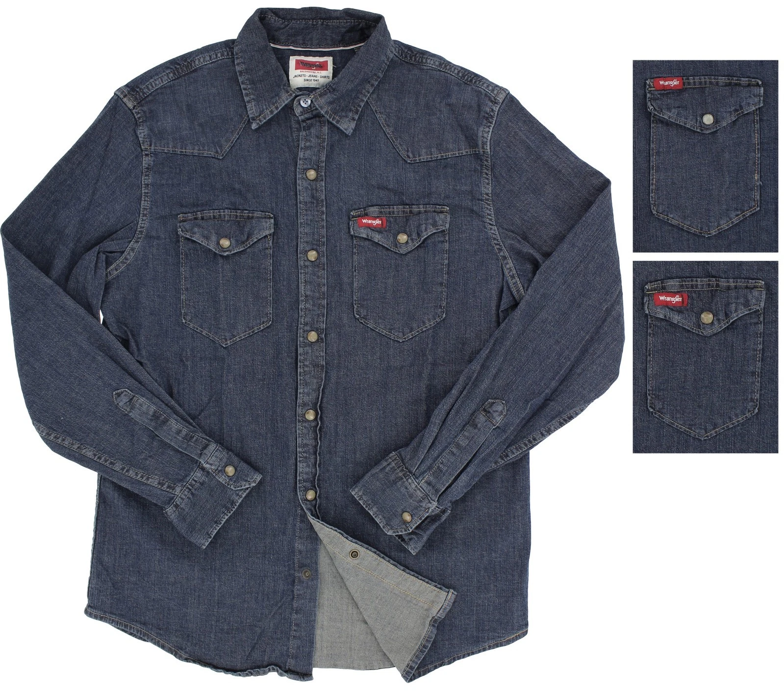 Wrangler Western Snap Button Up Shirt, Men's Denim Long Sleeve, Front Pockets
