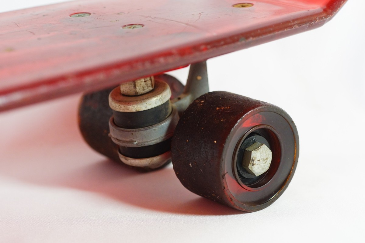 1970s NASH Kick Tail Skateboard Red Transparent Acrylic Sidewalk