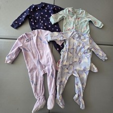 Lot of 4 Carter's Baby Girl 12M Fleece Footed Pajamas 2-Way Zip Unicorn Sleepers