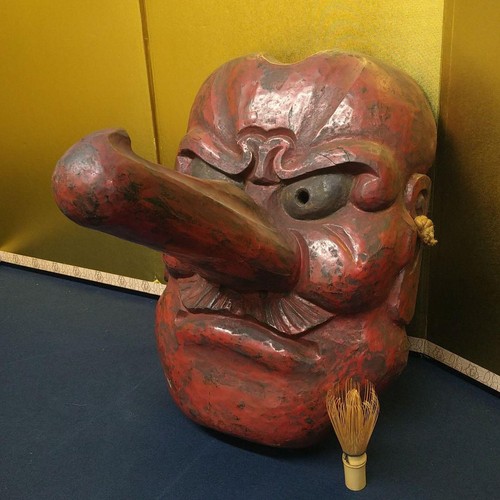 Big Japanese Tengu Oni Kagura Noh Red Demon Mask Ornament Protective Charm Obje