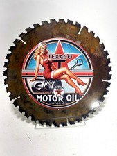 Texaco Saw Blade Wall Art Handcrafted Timber  Tarnish One Of A Kind Gas Decor