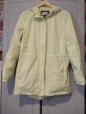 Landsend Sz Medium Woman's Raincoat Jacket With Hood Zip Popper Yellow/ Green V