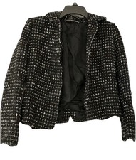 Linda Allard Ellen Tracy Women  s Tweed Black and White Button Up Blazer Size 6