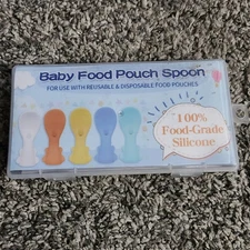 4 Pack Baby Food Pouch Spoons NEW Blue & White