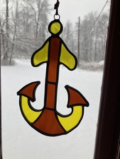 Red Stained Glass Yellow / Nautical Ships Anchor Hanging Sun Catcher
