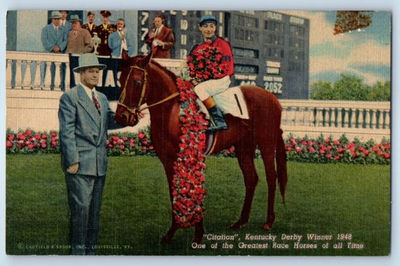 #ad c1940 Lexington Kentucky Vintage Postcard Citation Derby Winner 1948 Race Horses $6.47