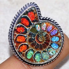 Ammonite Dichroic Glass 925 Silver Plated Ring US 6 Seasonal Jewelry GW