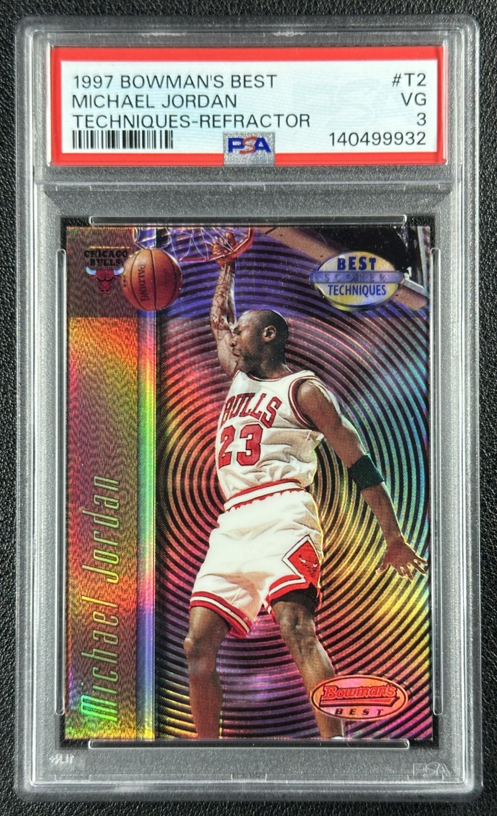 MICHAEL JORDAN PSA 3 1997-98 BOWMAN'S BEST #T2 TECHNIQUES REFRACTOR BULLS 9932