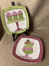 222 Fifth Indulgence Cupcake Dessert Plates 8” Square Set of 2
