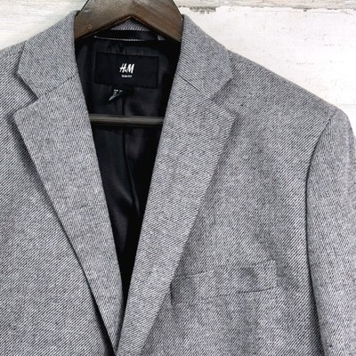 H&M Blazer Mens 44R Gray Slim Fit Wool Blend Tweed Corpcore Preppy Capsule