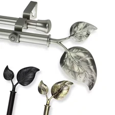 48 In. - 84 In. Telescoping Double Curtain Rod in Satin Nickel with Ivy Finial