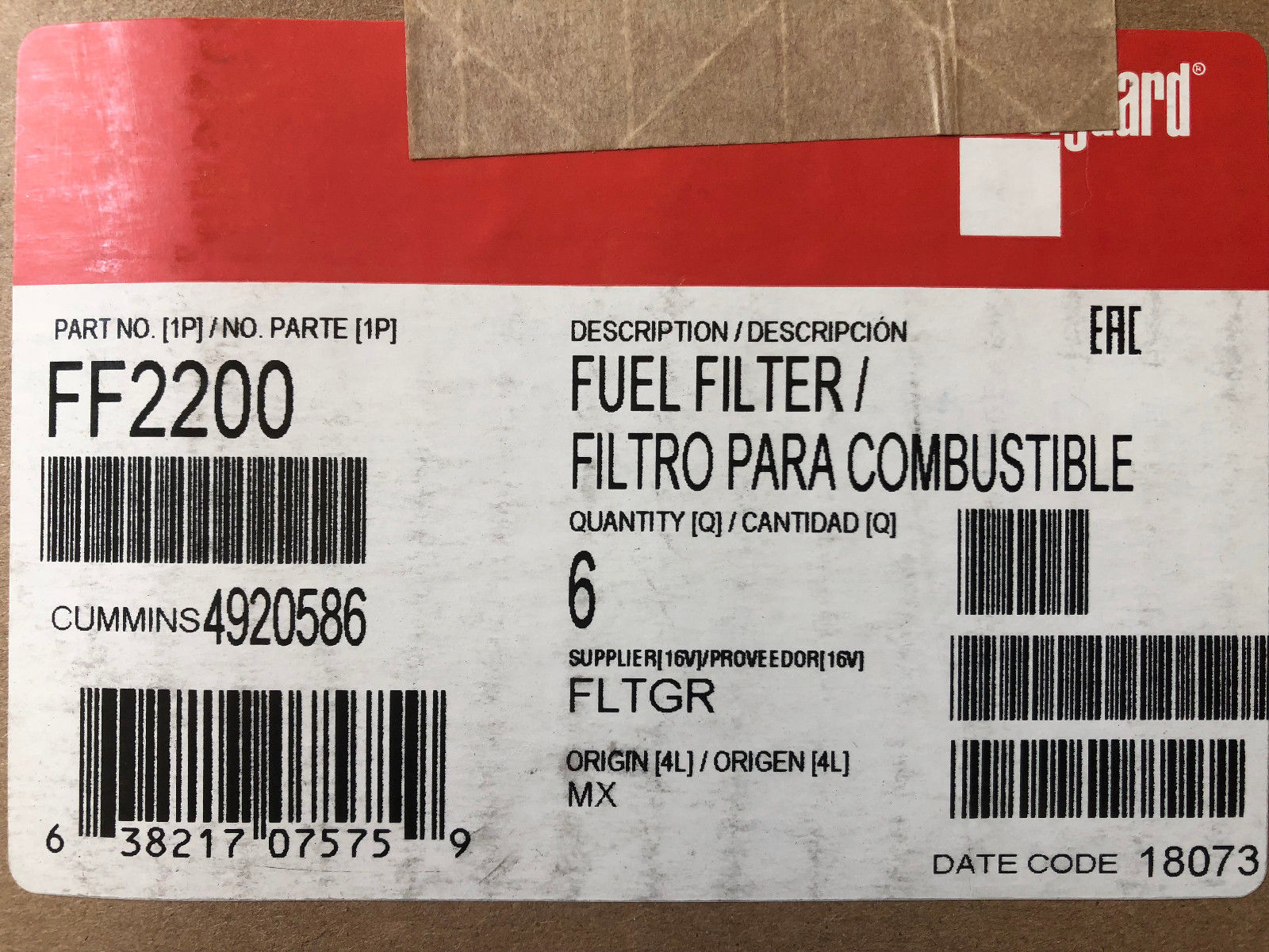 Fleetguard FF2200 Cummins Fuel Filter 4088272 (6 Pack) | eBay