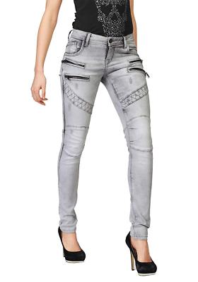 Cipo & Baxx Damen Jeans Jeanshose Bikerjeans (W31/L30, grey used) NEU L4463