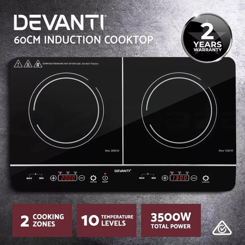 Devanti Electric Induction Cooktop 60cm Portable 3500W Dual Zone Stove Ceramic - Picture 12 of 20