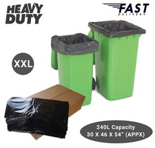 Black Heavy Duty Wheelie Refuse Sacks Strong 240L Bin Liners Rubbish Bags