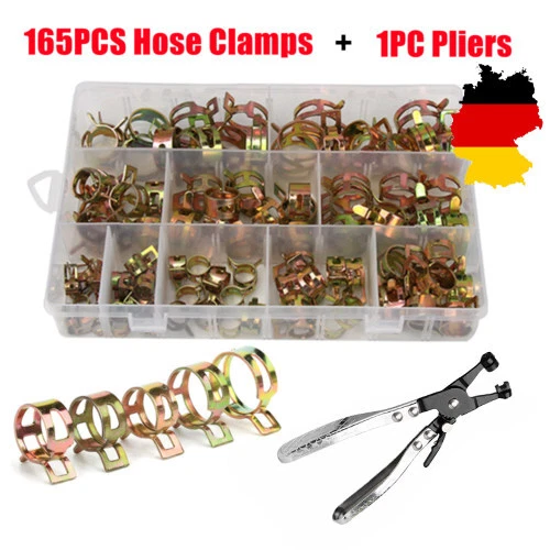 165tlg Benzinschlauch klemmen Schellen 6mm -22mm Schlauchschellen Zange Set - Bild 9 von 9
