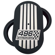 496 Stroker 15 Oval Air Cleaner Raised Billet Top Black Die-cast Aluminum 496 Stroker 15 Oval Air Cleaner Raised Billet Top Black Die-cast Aluminum