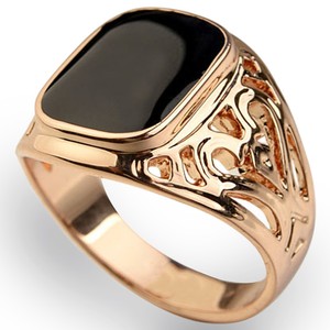 Rose Gold Plated Pattern Black Onyx Mens Ring Boys Signet Band Sizes N Y Ebay