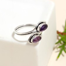 Amethyst Handmade 925 Sterling Silver Gemstone Adjustable Ring Boho Gfit For Her
