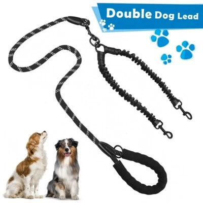 Duplex Double Dog Coupler Twin Dual Lead 2-Way Two Pet Dogs Walking Safety Leash