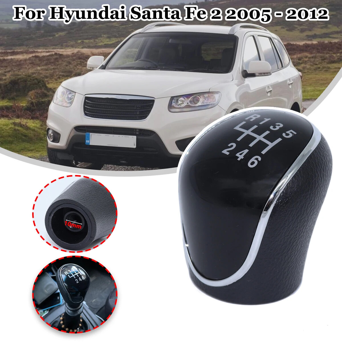 6SP +R Gear Stick Shift Knob Shifter Handball M10 For Hyundai Santa Fe 2005-2012