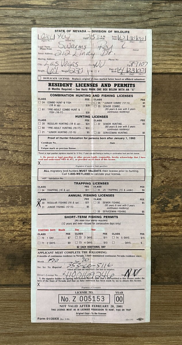 2000 <strong>NEVADA</strong> Fishing Trout Stamp Permit License | eBay