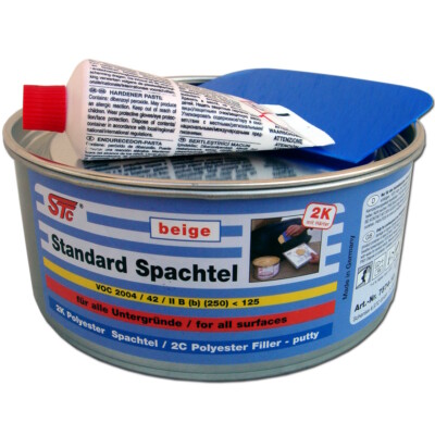 1 kg STC 2K Standard Polyesterspachtel Feinspachtel beige + Härter + Spachtel