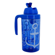 Hello Summer Hydration Bottle Blue Anchor, 62.5 oz Water Tumbler Flip Up Sip
