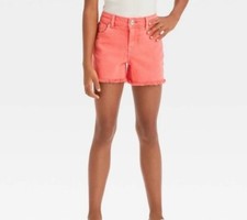 Girls' Mid-Rise Cut-Off Jean Shorts - Cat Jack Coral Red L 10/12 Denim 4" In