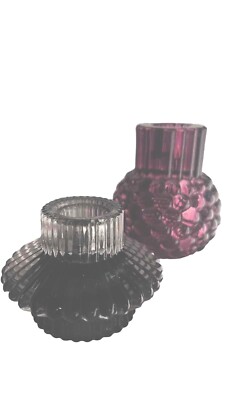 Glas Kerzenständer X2 Grün Lila Bobble Bubble