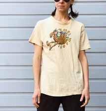 Vintage KMEL 106 FM Collectable Tee 70s Made in USA Large Yellow Vtg T Shirt