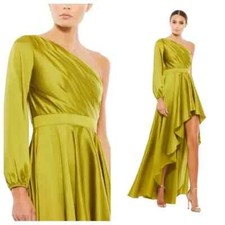 Mac Duggal 49141 Womens SZ 0 One Shoulder High Low Gown Dress Chartreuse NWT
