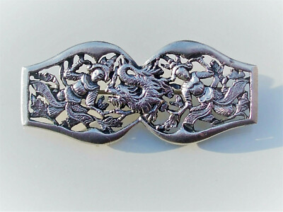 Broche Ancienne Argent 1940/50 - Sanglier, Dragon Et Danseuses - Poinçonné