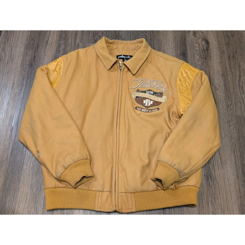 Chaqueta Bomber Pelle Pelle Lana Tachonada Adornada Roja Blanca Verdadera XL (Defectos) Foto 2 de 4