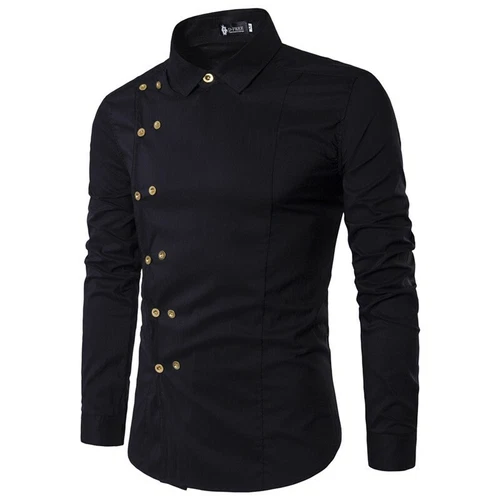 Camisa para Hombres Doble Pecho Prendas para el torso Manga Larga Calce Ajustado Liso Western Blusas - Imagen 3 de 21