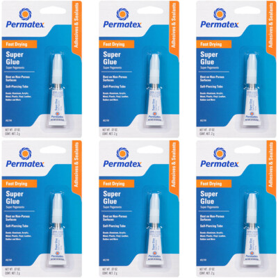 Permatex 82190 Super Glue Set Strong Adhesive Clear Fast Drying 12 gram (6x2g)