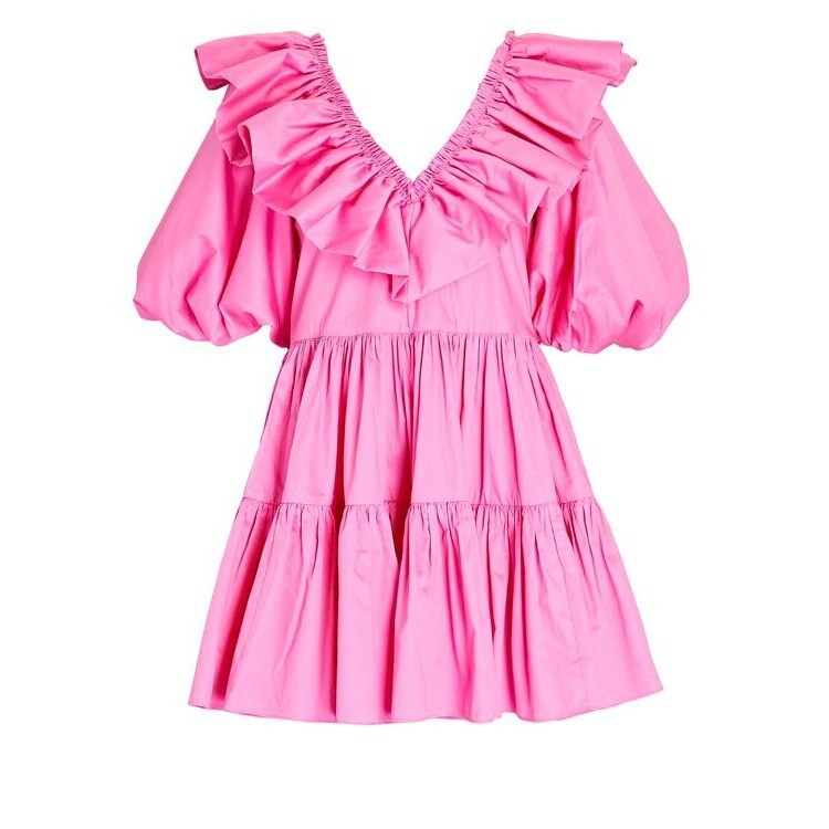 aje ruffle dress pink Women Size 8 Aje Pink One-Shoulder Ruffle Linen Blend Pre-owned Midi Dress
