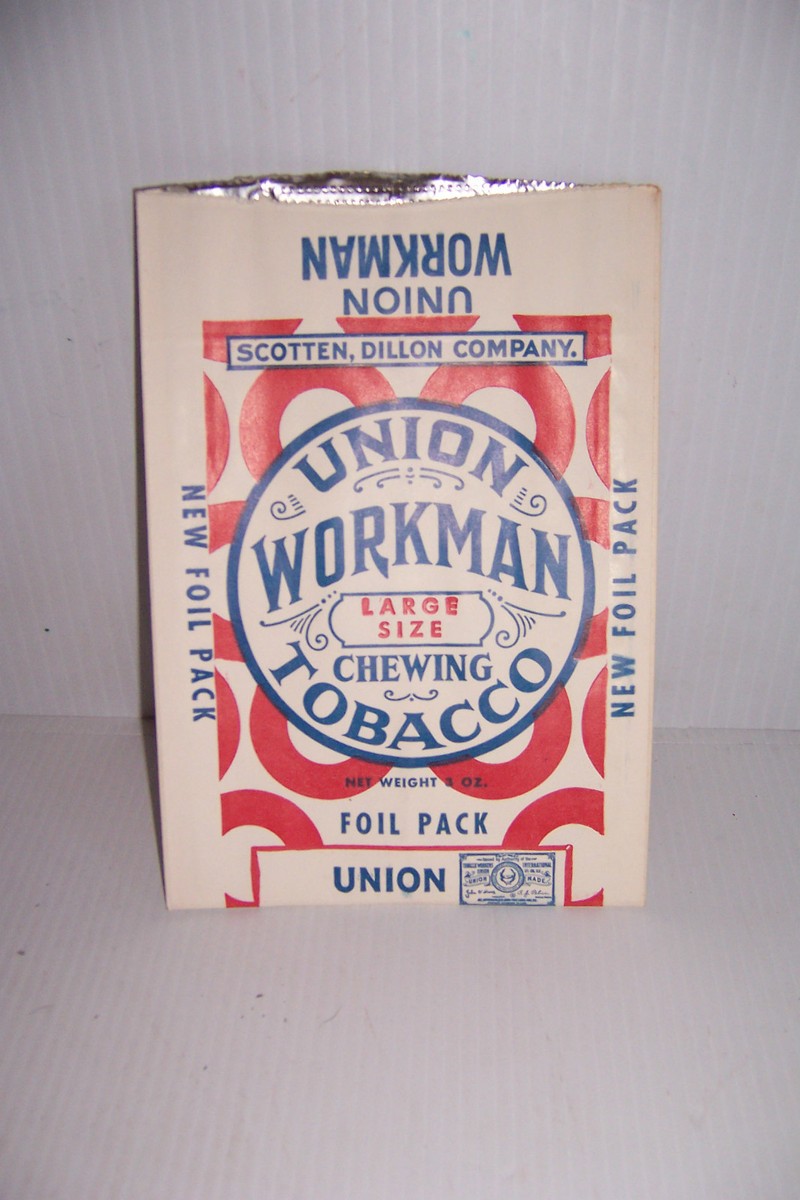 VINTAGE UNION WORKMAN CHEWING TOBACCO UNUSED FOIL PACK PACKAGE SCOTTEN DILLON