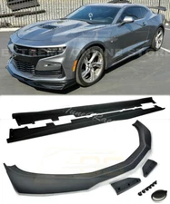 For 19-Up Camaro SS ZL1 1LE Style BLACK Front Lip Splitter & Side Skirts Primer