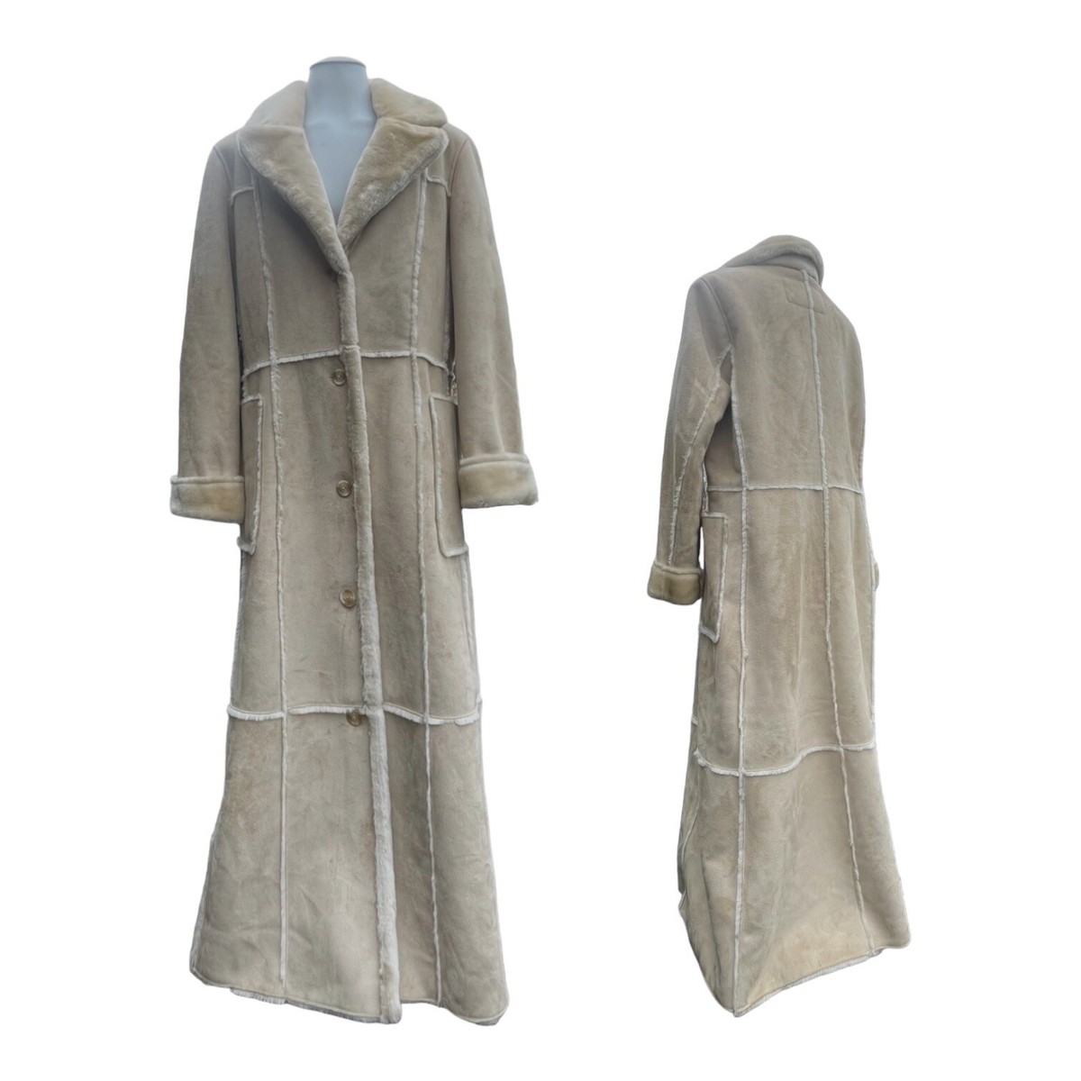 VENUS Womens L Long Shearling Style Coat Faux Fur Lined Full