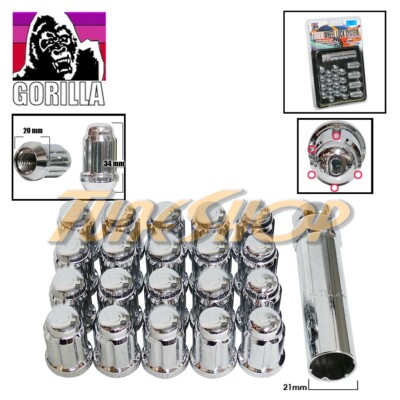 20-Pack Gorilla Lug Nuts – 12x1.5 Bulge Acorn – Chrome Close End