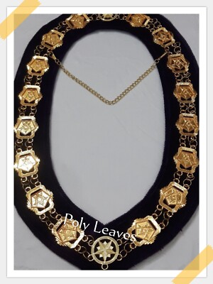 O.E.S. Order of Eastern Star Patron Gold Metal Chain Collar - Masonic Regalia 3D