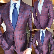 100% Wool Men's Suits 2Pcs Office Business Tuxedos Slim Dinner Party Jacket Coat