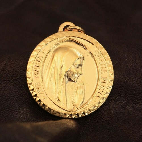 Gold Plated Brass Virgin Mary Pendant Ave Maria Gratia Plena JP | eBay
