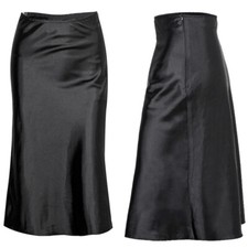 Women Lady Satin Skirt Faux Silk Midi Slim High Waist Gothic Black Office Wear