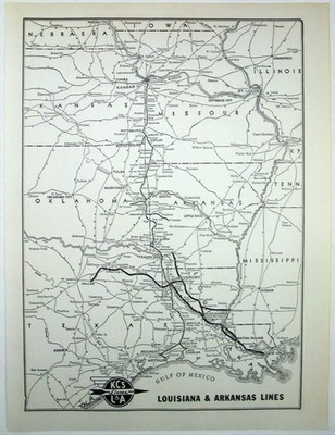 Louisiana & Arkansas Lines - Original 1941 Railroad System Map. Vintage L&A