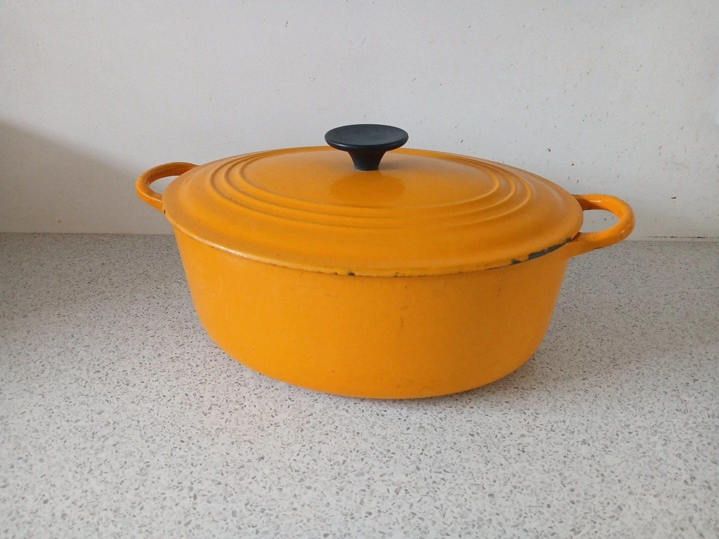 Vintage Le Creuset Oval Casserole Dish Dutch Oven Yellow 27 Cast Iron D
