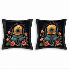 Whimsical 18x18in Throw Pillow Covers Set of 2 - Vibrant Floral  Bird Design