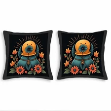 Whimsical 18x18in Throw Pillow Covers Set of 2 - Vibrant Floral & Bird Design 