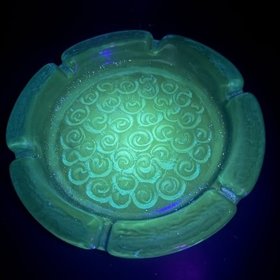 Vintage Blenko Glass Ashtray 11  Mid-Century MCM Blue Glows Uv Green
